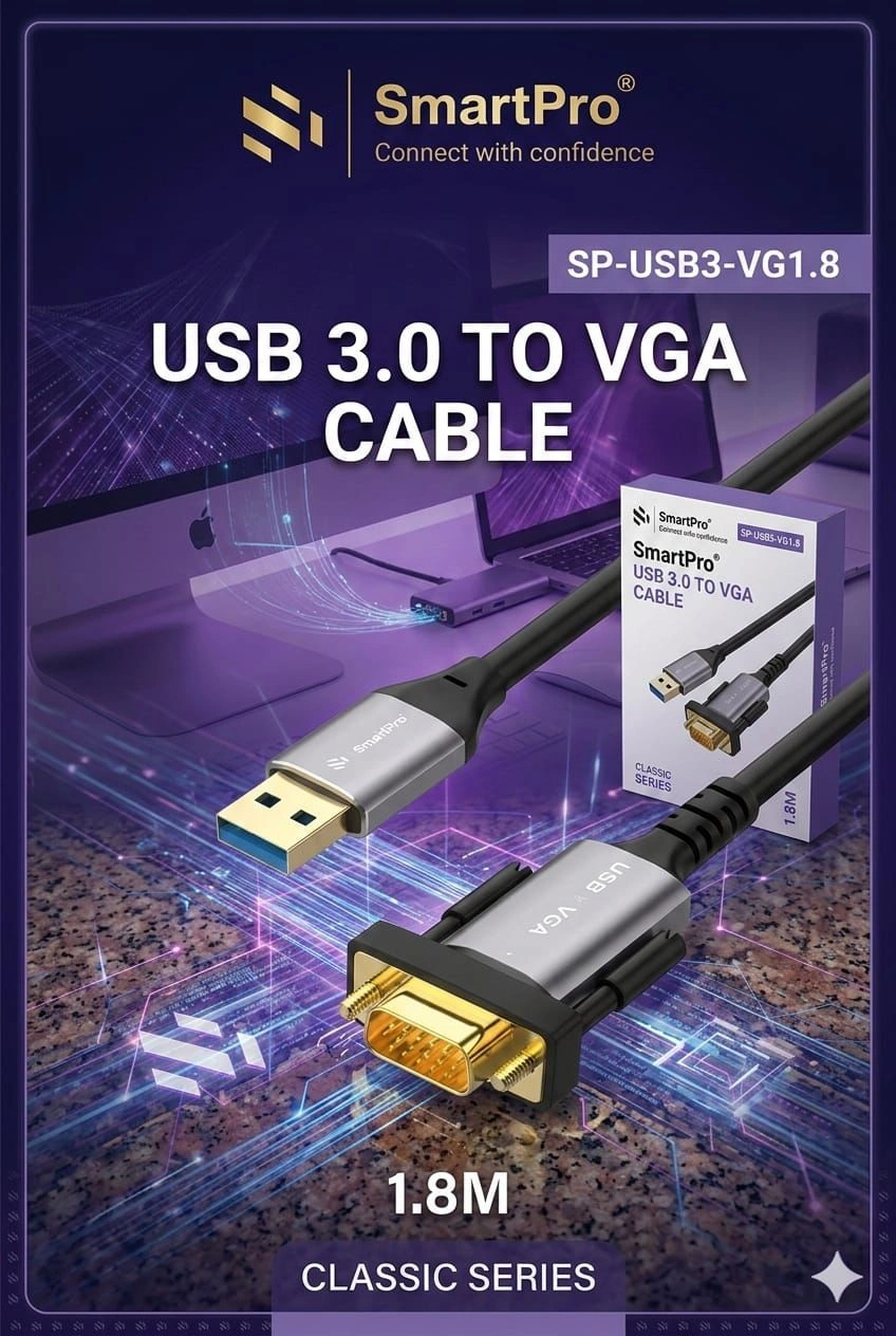 SmartPro USB 3.0 TO VGA CABLE 1.8m
